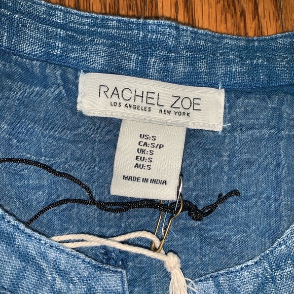 Rachel Zoe Blue Vintage Wash Embroidered Babydoll Tee Top Shirt size small - Picture 4 of 5